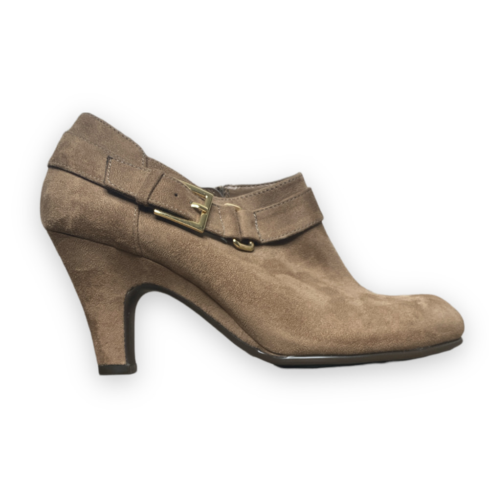 Aerosoles Heels Brown Seascape Taupe Faux Suede Zipper Booties Size 9M - Picture 1 of 7